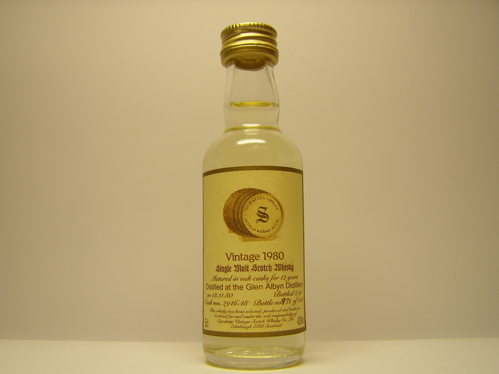 SMSW 12yo 1980-1993 "Signatory" 5cl 43%vol